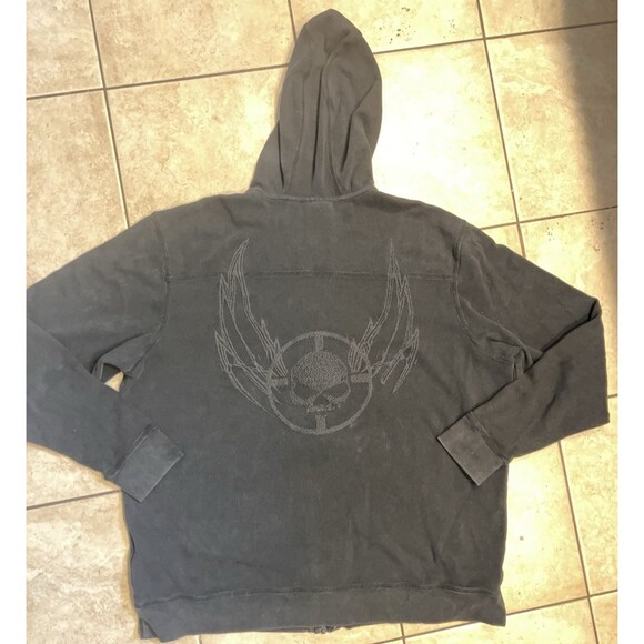 Harley Davidson Hoodie Mens XXL 2XL Black Thermal Waffle Knit Full Zip Skull - Picture 5 of 11